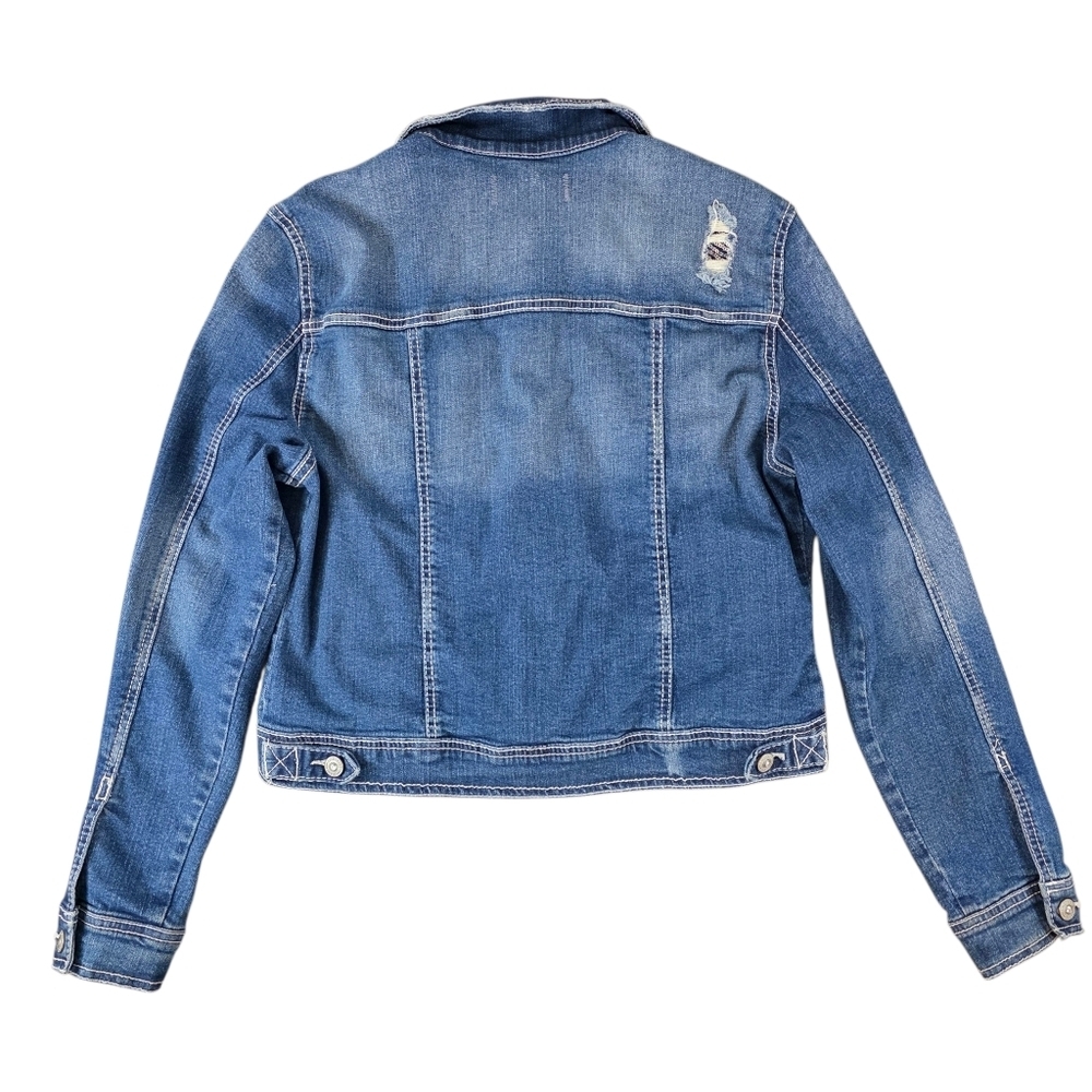 Amethyst Jeans Distressed Crop Denim Jean Jacket Women’s XL Blue Stretch Sequins - Picture 7 of 12